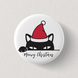 Funny Christmas Black Cat 1 Inch Round Button