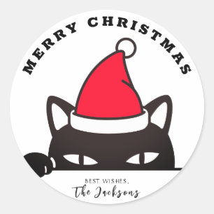 Funny Christmas Black Cat Classic Round Sticker