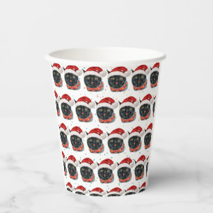 Funny Christmas Black Cat Watercolor Paper Cups