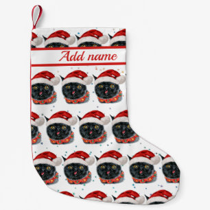 Funny Christmas Black Cat Watercolor Small Christmas Stocking