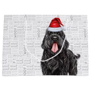 Funny Christmas Black Russian Terrier Woof Large Gift Bag