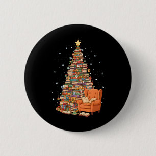 Funny Christmas Books Tree Book Lover Teacher Libr 2 Inch Round Button