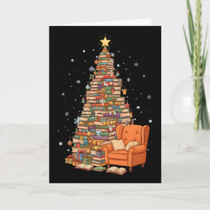 Funny Christmas Books Tree Book Lover Teacher Libr Card