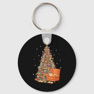 Funny Christmas Books Tree Book Lover Teacher Libr Keychain