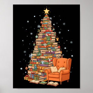 Funny Christmas Books Tree Book Lover Teacher Libr Poster
