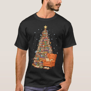 Funny Christmas Books Tree Book Lover Teacher Libr T-Shirt