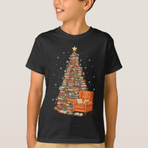 Funny Christmas Books Tree Book Lover Teacher Libr T-Shirt