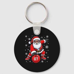 Funny Christmas Bowling Cool Santa Claus 6 7 Meme  Keychain