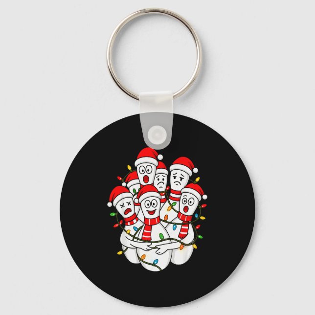 Funny Christmas Bowling Santa Bowling Ns Team Men  Keychain (Front)