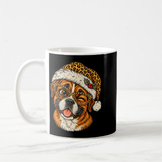 Funny Christmas Boxer With Leopard Santa Hat Cute Coffee Mug