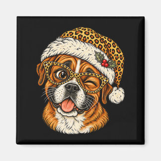 Funny Christmas Boxer With Leopard Santa Hat Cute Magnet