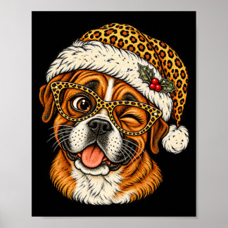 Funny Christmas Boxer With Leopard Santa Hat Cute Poster