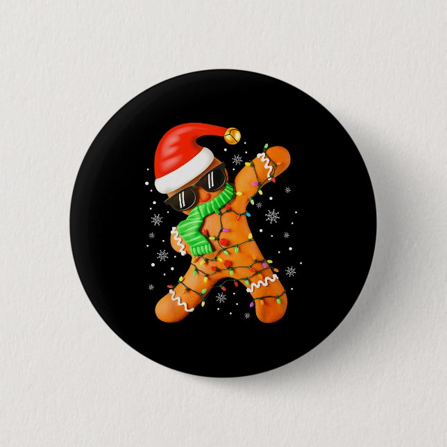 Funny Christmas Boys Kids Dabbing Gingerbread Xmas 2 Inch Round Button (Front)
