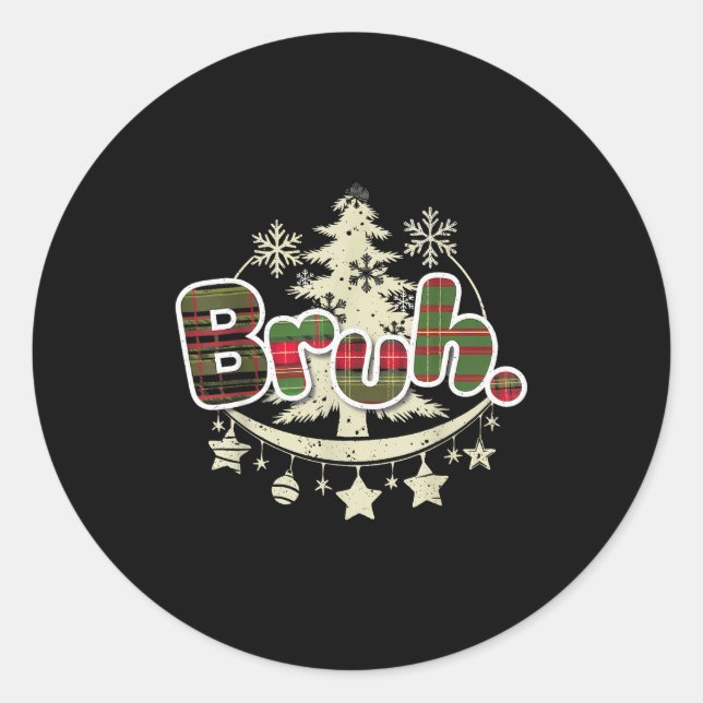 Funny Christmas Bruh Xmas Pyjamas Red Plaid Men Wo Classic Round Sticker (Front)