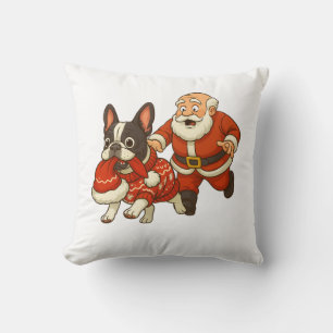 Funny Christmas Bulldog Steals Santa’s Hat Throw Pillow