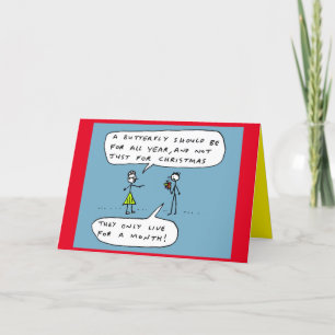Funny Christmas Butterfly cartoon joke Holiday Card