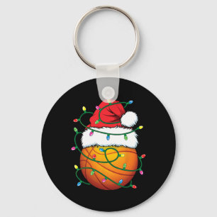 Funny Christmas Bysketbyll Santa Hat Xmas Lights M Keychain