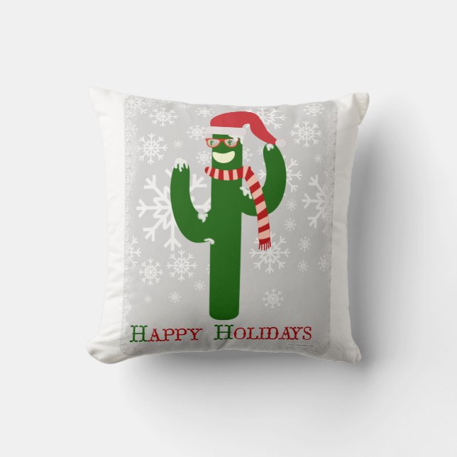 Funny Christmas Cactus Throw Pillow (Front)