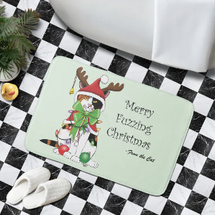 Funny Christmas Calico Cat Bath Mat
