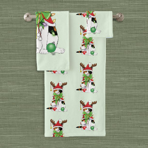 Funny Christmas Calico Cat Bath Towel Set