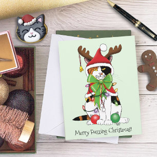 Funny Christmas Calico Cat Card