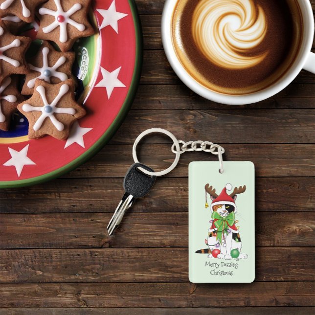 Funny Christmas Calico Cat Keychain (Creator Uploaded)