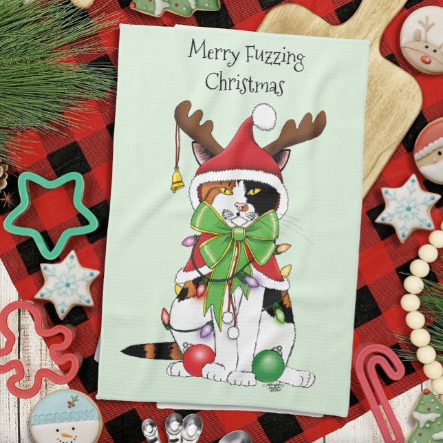 Funny Christmas Calico Cat Kitchen Towel (Creator Uploaded)