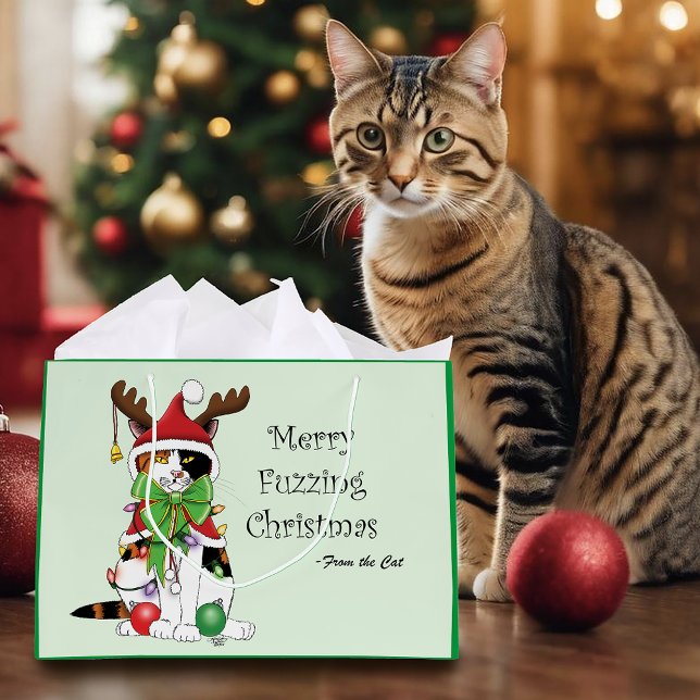 Funny Christmas Calico Cat Large Gift Bag (Creator Uploaded)