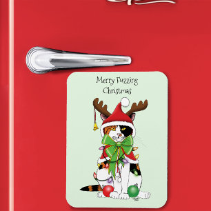 Funny Christmas Calico Cat Magnet