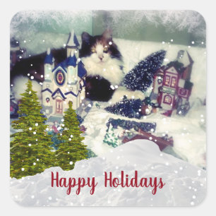 Funny Christmas Calico Cat Template Square Sticker