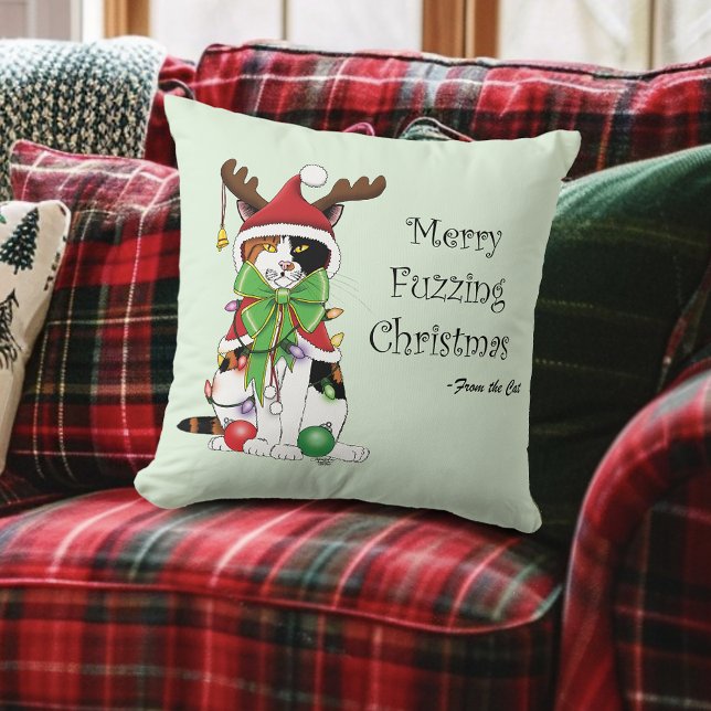 Funny Christmas Calico Cat Throw Pillow (Creator Uploaded)