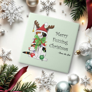 Funny Christmas Calico Cat Tile