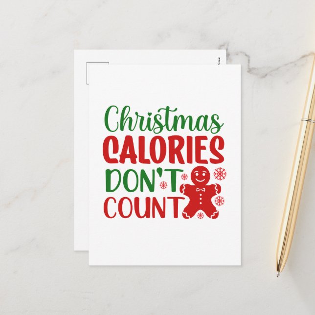 Funny Christmas calories word art  Holiday Postcard (Front/Back In Situ)