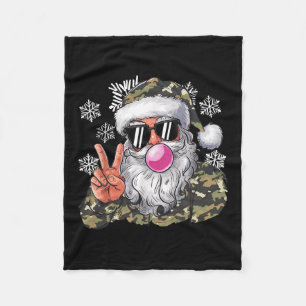 Funny Christmas Camouflage Camo Santa Hello Huntin Fleece Blanket