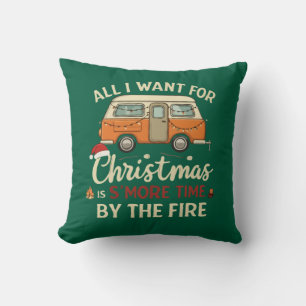 Funny Christmas Camping S'more Time By The Fire Throw Pillow