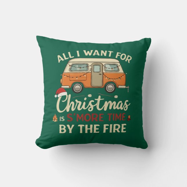 Funny Christmas Camping S'more Time By The Fire  Throw Pillow (Front)