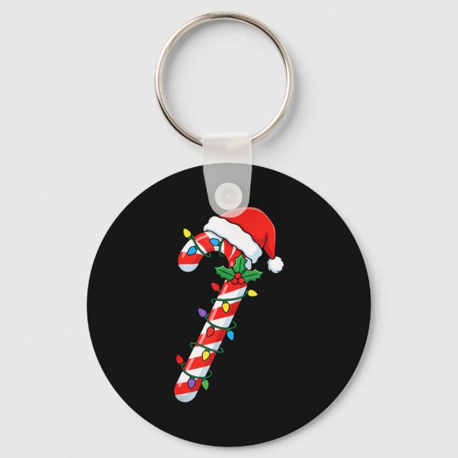 Funny Christmas Candy Canes Santa Xmas Kids Men Wo Keychain (Front)
