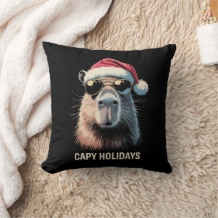 Funny Christmas Capy Holidays Xmas Capybara  Throw Pillow