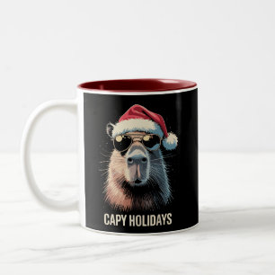 Funny Christmas Capy Holidays Xmas Capybara  Two-Tone Coffee Mug