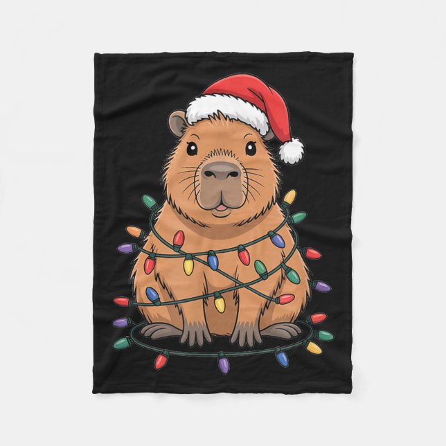 Funny Christmas Capybara Cute Cartoon Desing  Fleece Blanket (Front)