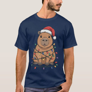 Funny Christmas Capybara Cute Cartoon Desing girl T-Shirt