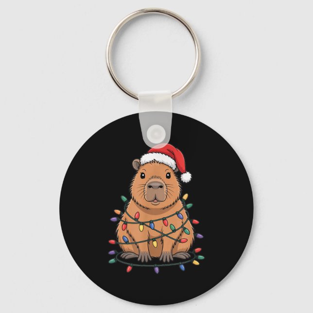 Funny Christmas Capybara Cute Cartoon Desing  Keychain (Front)