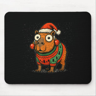 Funny Christmas Capybara With Santa Hat &amp; Swea Mouse Pad