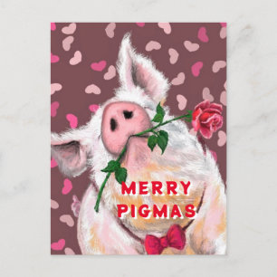 Funny Christmas Card Gentleman Pig with Rose