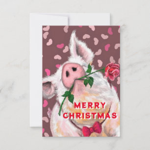 Funny Christmas Card Gentleman Pig with Rose