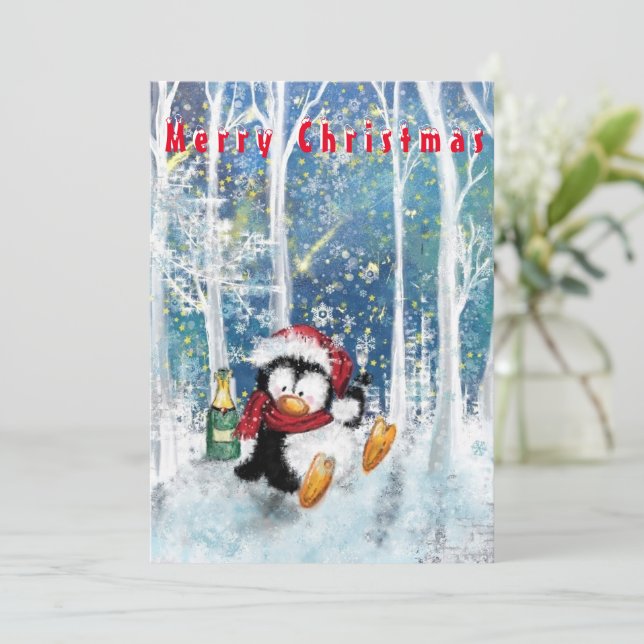 Funny Christmas Card Happy Party Penguin (Standing Front)