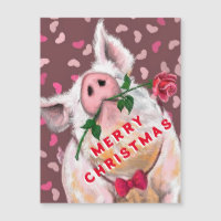 Funny Christmas Card Magnet with Gentleman Pig