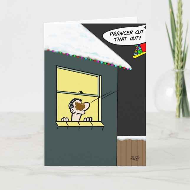 Funny Christmas Card: Prancer Delivers Holiday Card (Front)