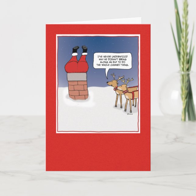 Funny Christmas card: Santa Stuck Holiday Card (Front)