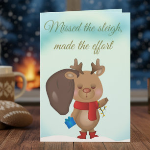 Funny Christmas Card With A Sleepy Reindeer